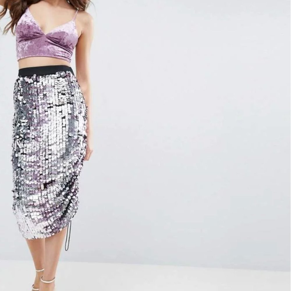 NWT ASOS Sequin Pencil Skirt Ombre Embellished Midi Party Formal Holiday Glam